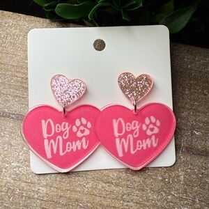 Pink Glitter Heart Dog Mom Earrings